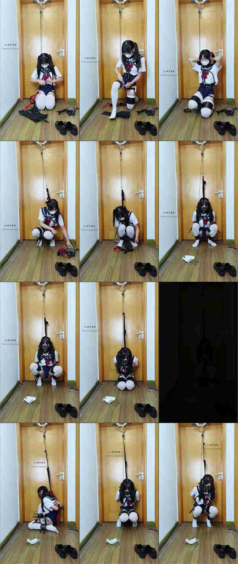 【坎宁安喵】绝望的自缚 白丝死库水JK复刻 强高 电击刚塞 脱缚失败-缚绑绳艺